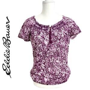 Eddie Bauer Purple Floral Boho Peasant Blouse Top